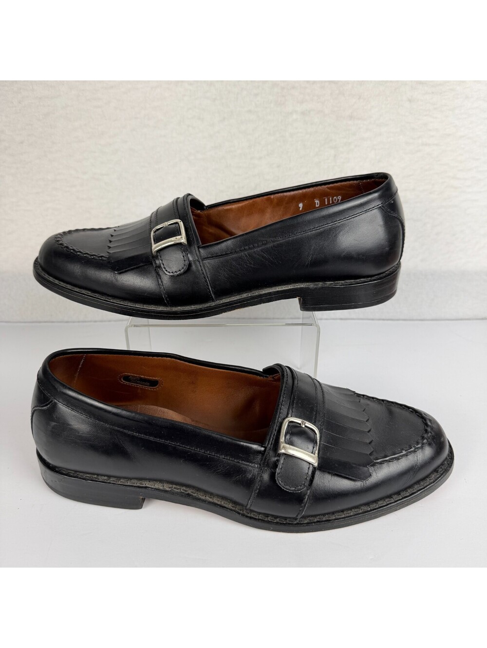 Allen Edmonds Cahill Mens 9D Black Leather Kiltie Monkstrap Buckle Loafers Dress